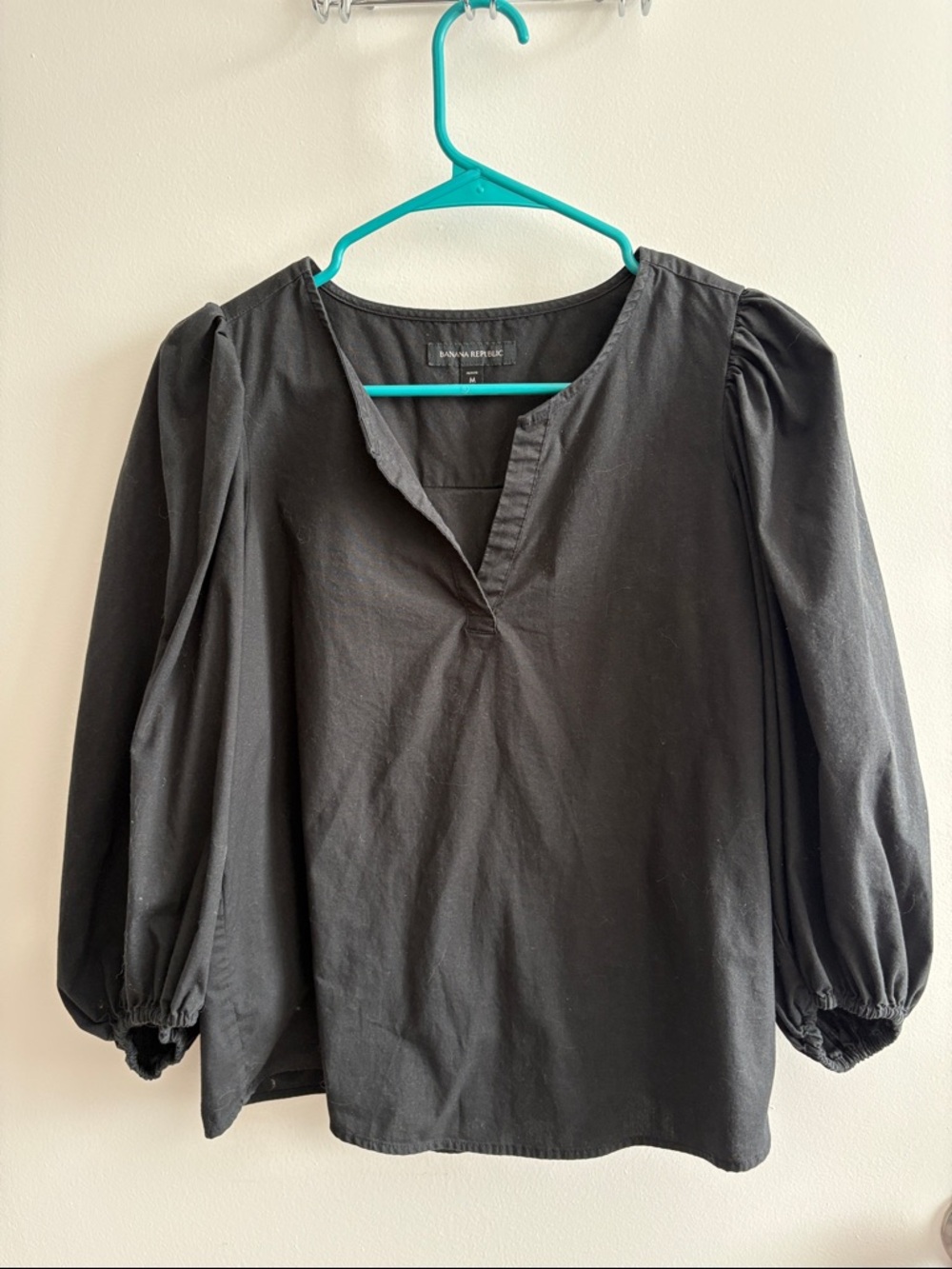 Banana Republic Black Puff-Sleeve V-Notch Blouse